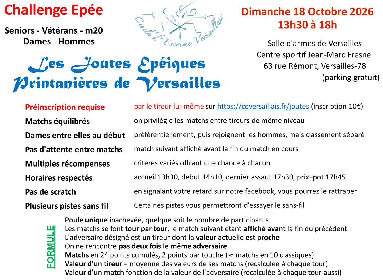 Joutes Automnales de Versailles dimanche 18 octobre 2026